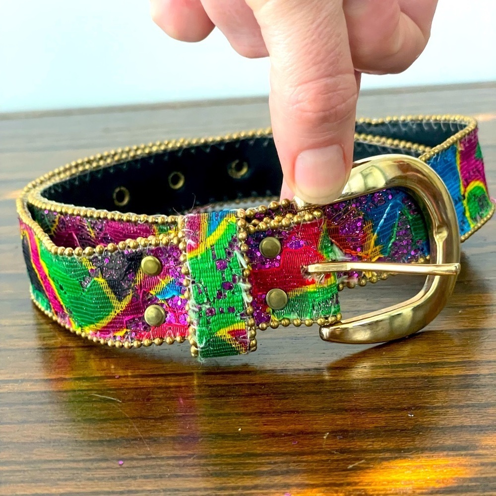 Vintage Elite Of Fresno, CA, women’s 30” embellished belt with gold tone buckle